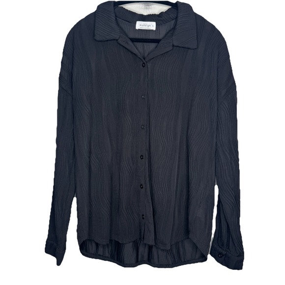 Kaileigh Size Large Black Long sleeve Button Up Shirt Texture‎ Semi Sheer Collar - Picture 2 of 10